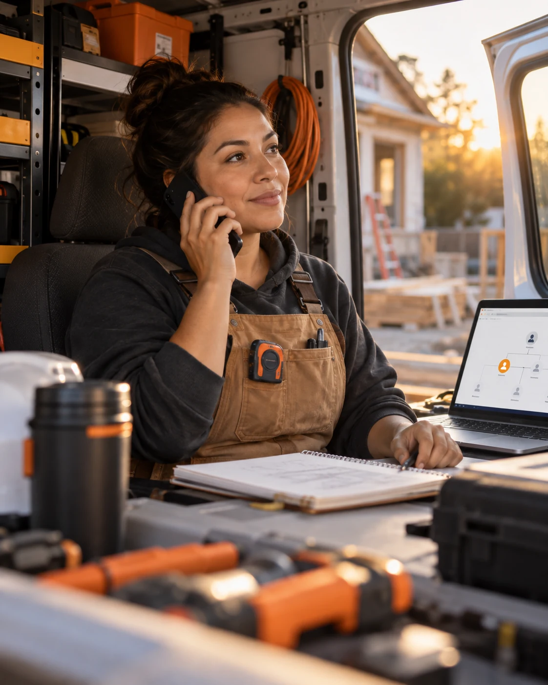 A contractor taking a professional customer call through iAmBruno™ Business Phone