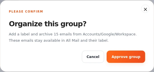 Actual cleanup confirmation, fictional sample mail