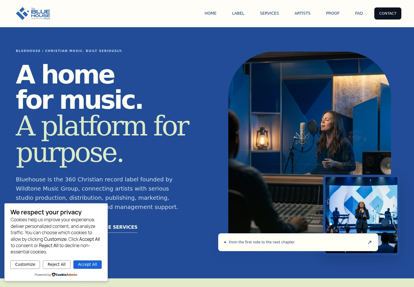 Actual iAmBruno website for Bluehouse Music