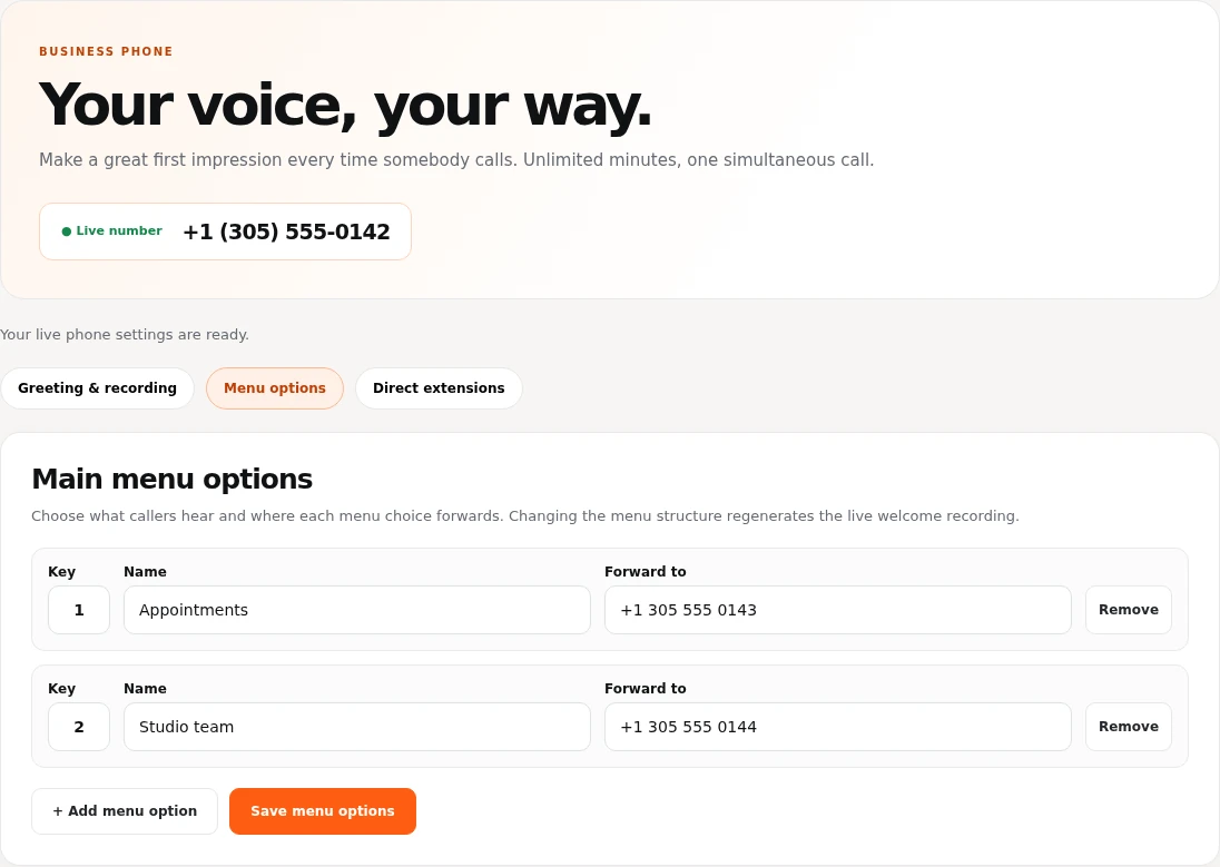 Actual interface, sample content.
